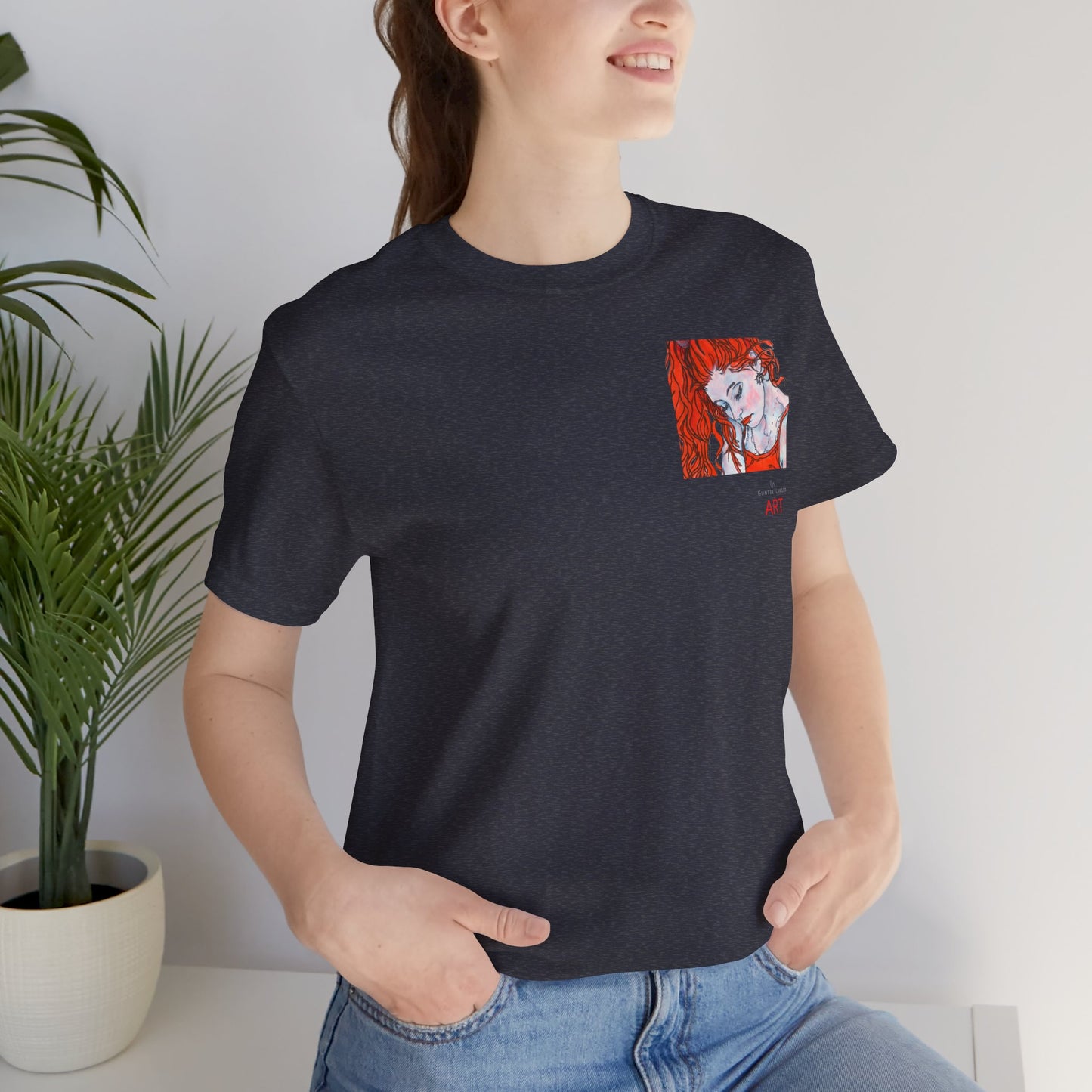 Unisex Jersey Short Sleeve Tee - Motiv: Front Julia (Ausschnitt) & Rückseite Julia, H 49 cm