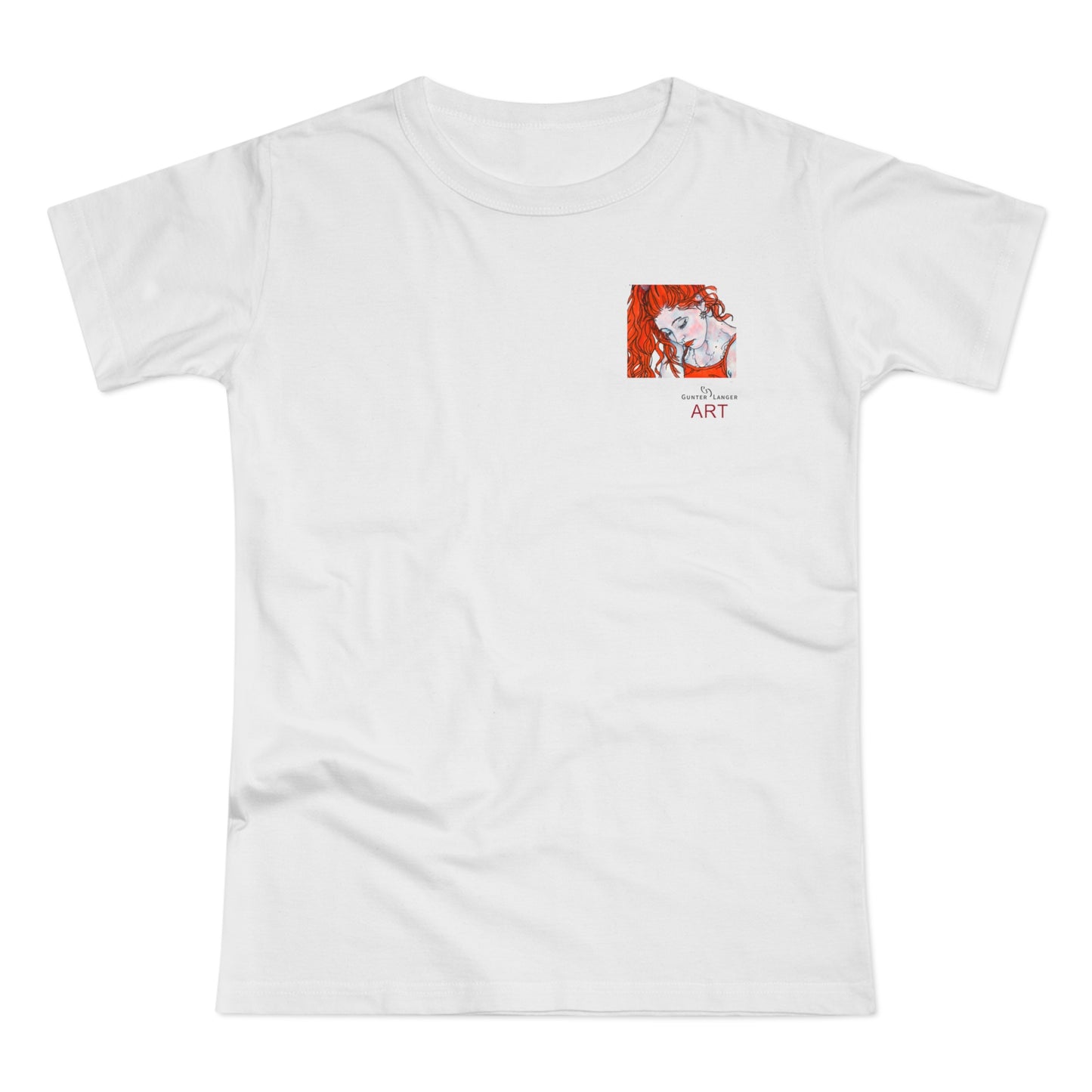 Single Jersey Women's T-shirt - hell - Motiv:  Front Julia, Ausschnitt 6,7 cm & Rückseite Julia, H 37 cm