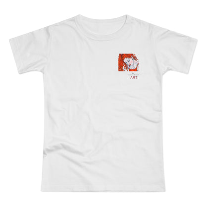 Single Jersey Women's T-shirt - hell - Motiv:  Front Julia, Ausschnitt 6,7 cm & Rückseite Julia, H 37 cm
