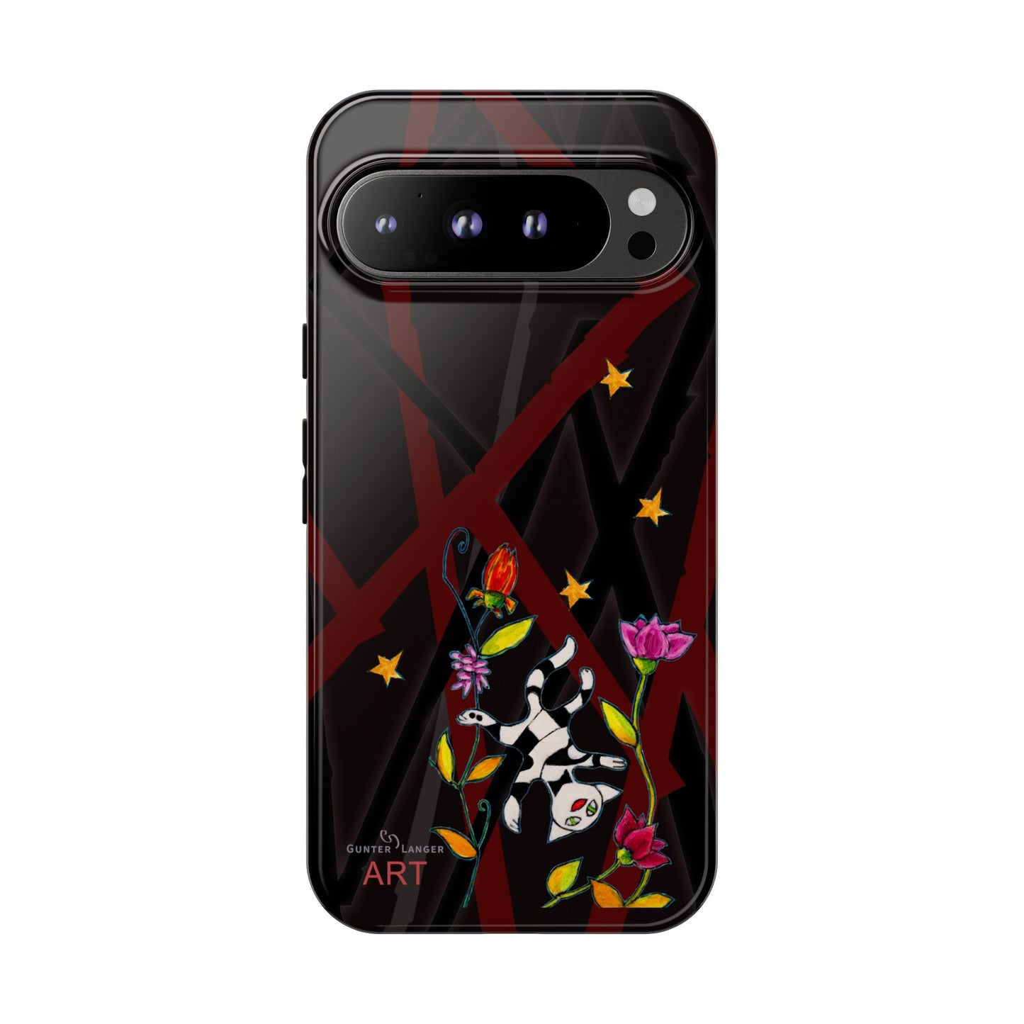 Tough Cases - Google Pixel - Samsung Galaxy - Motiv: Katze schwebt und Ranken, H 7,73 cm, Mikado3