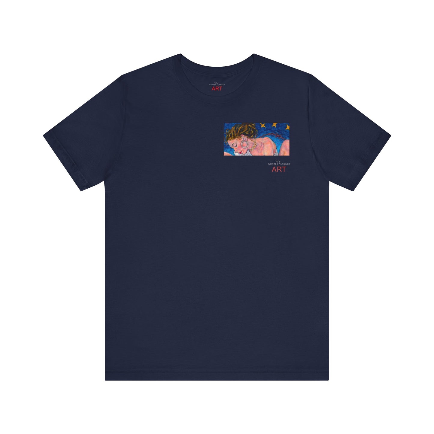 Unisex Jersey Short Sleeve Tee - Motiv: Front Alva (Ausschnitt H 7,8 cm) & Rückseite Alva, H 41 cm, Neck Label