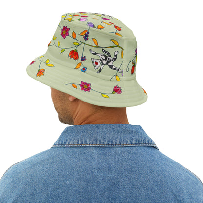 Bucket Hat (AOP) - Motiv: Katze fliegt, Ranken, grün