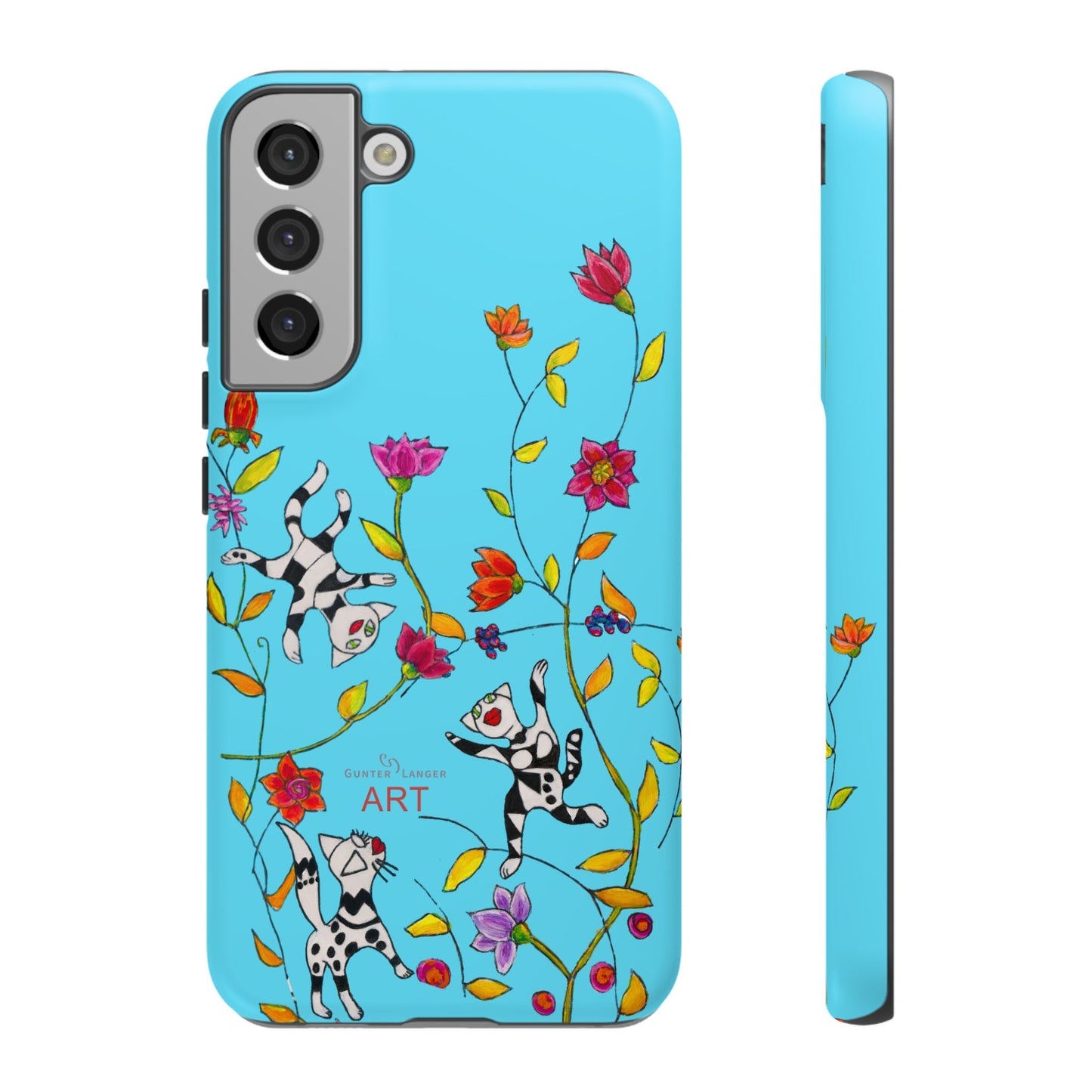 Tough Cases - Google Pixel - Samsung Galaxy - Motiv: Karierte Katzen, blau