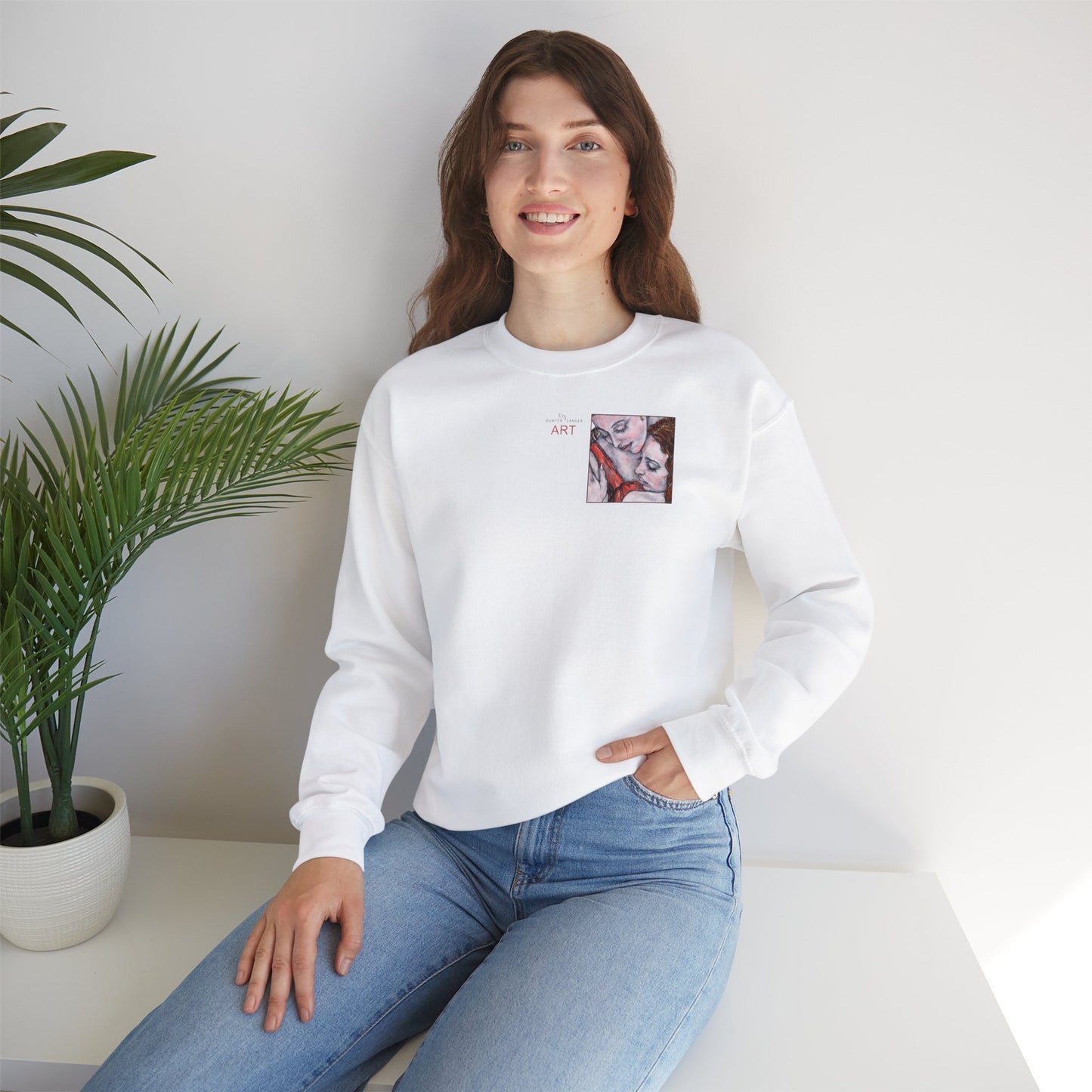 Unisex Heavy Blend™ Crewneck Sweatshirt - Motiv: Front Bei dir (Ausschnitt) & Rückseite Bei dir H 43 cm
