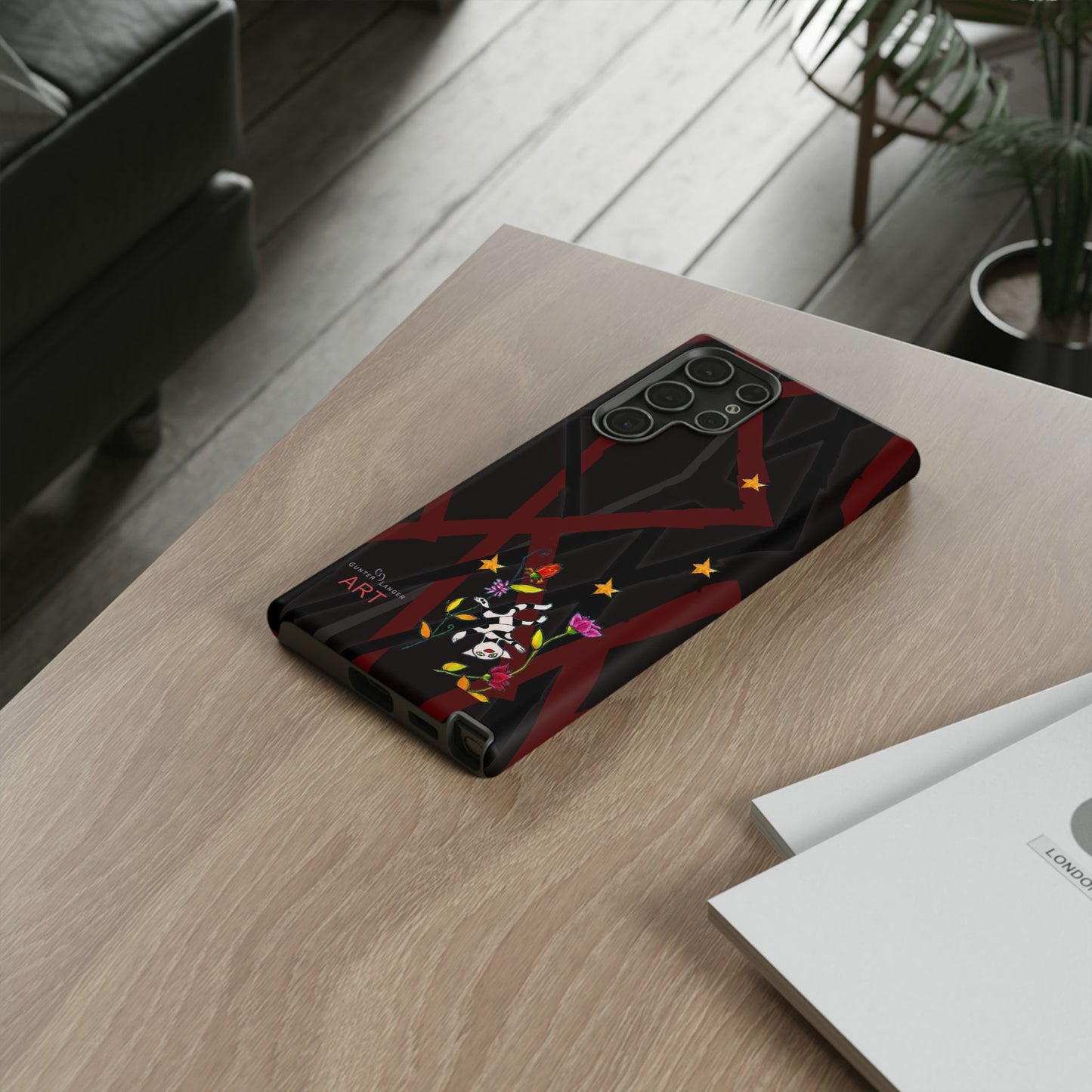 Tough Cases - Google Pixel - Samsung Galaxy - Motiv: Katze schwebt und Ranken, H 5,26 cm, Mikado3