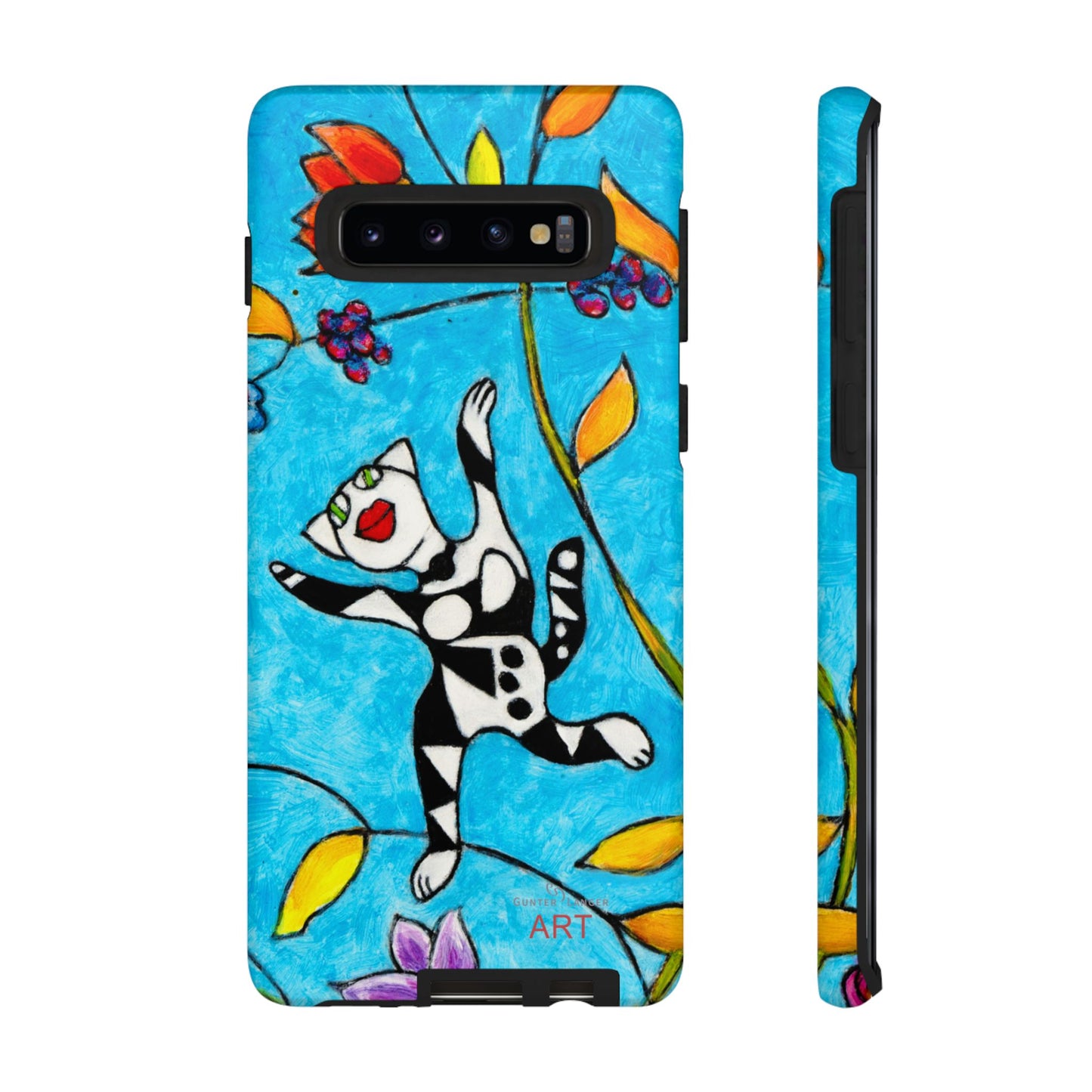 Tough Cases - Google Pixel - Samsung Galaxy - Motiv: Karierte Katze hüpft