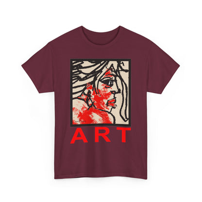 Unisex Heavy Cotton Tee - Motiv: Front, Ria mit Art Rot, H 40 cm