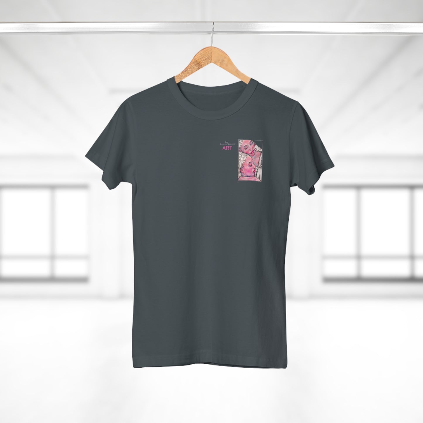 Single Jersey Women's T-shirt - dunkel - Motiv: Zuflucht, Ausschnitt, H 10 cm