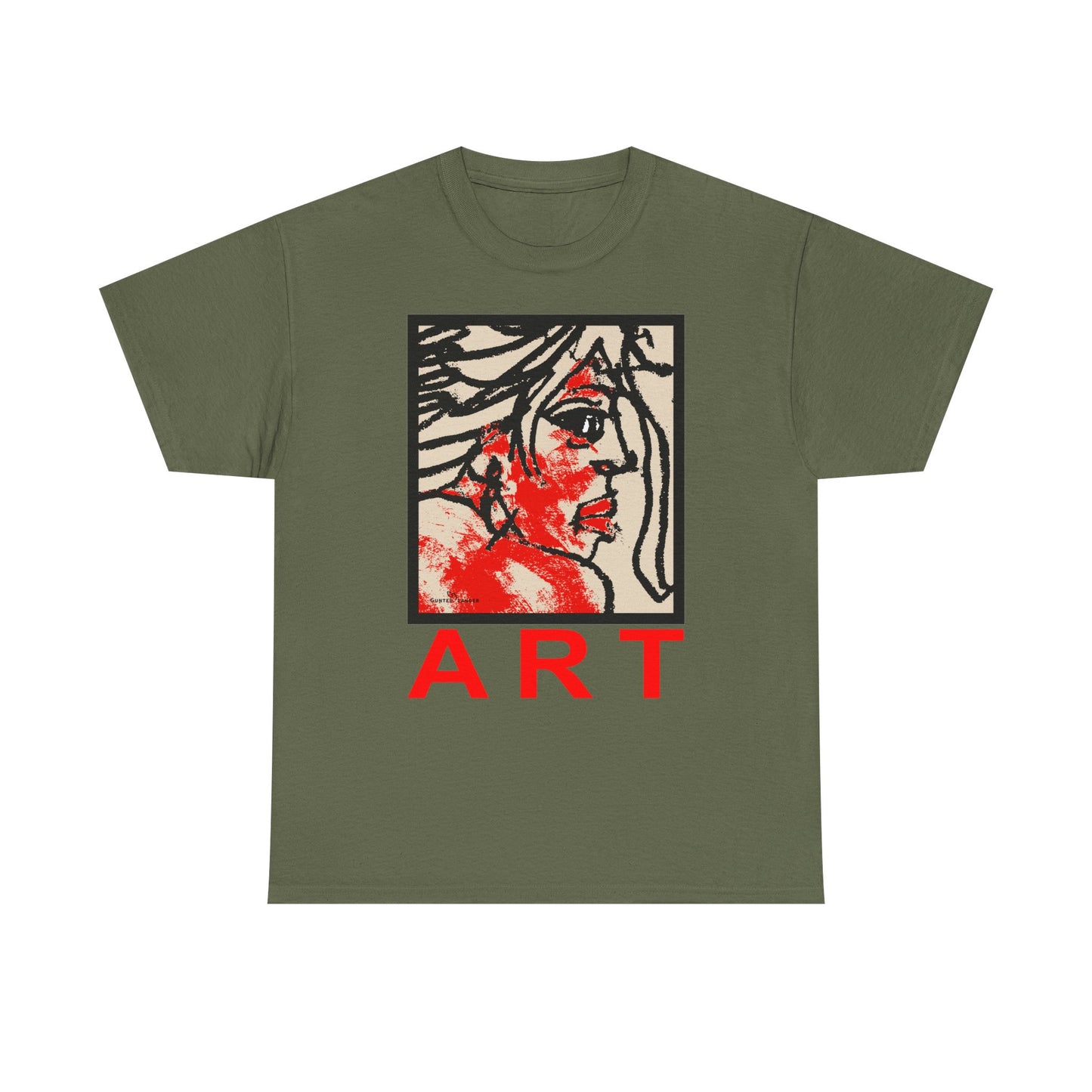 Unisex Heavy Cotton Tee - Motiv: Front, Ria mit Art Rot, H 40 cm