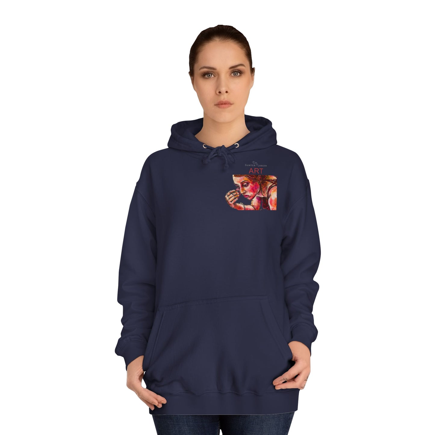 Unisex College Hoodie - Motiv: Front, Marla (Ausschnitt H 10 cm) & Rückseite Marla, H30 cm