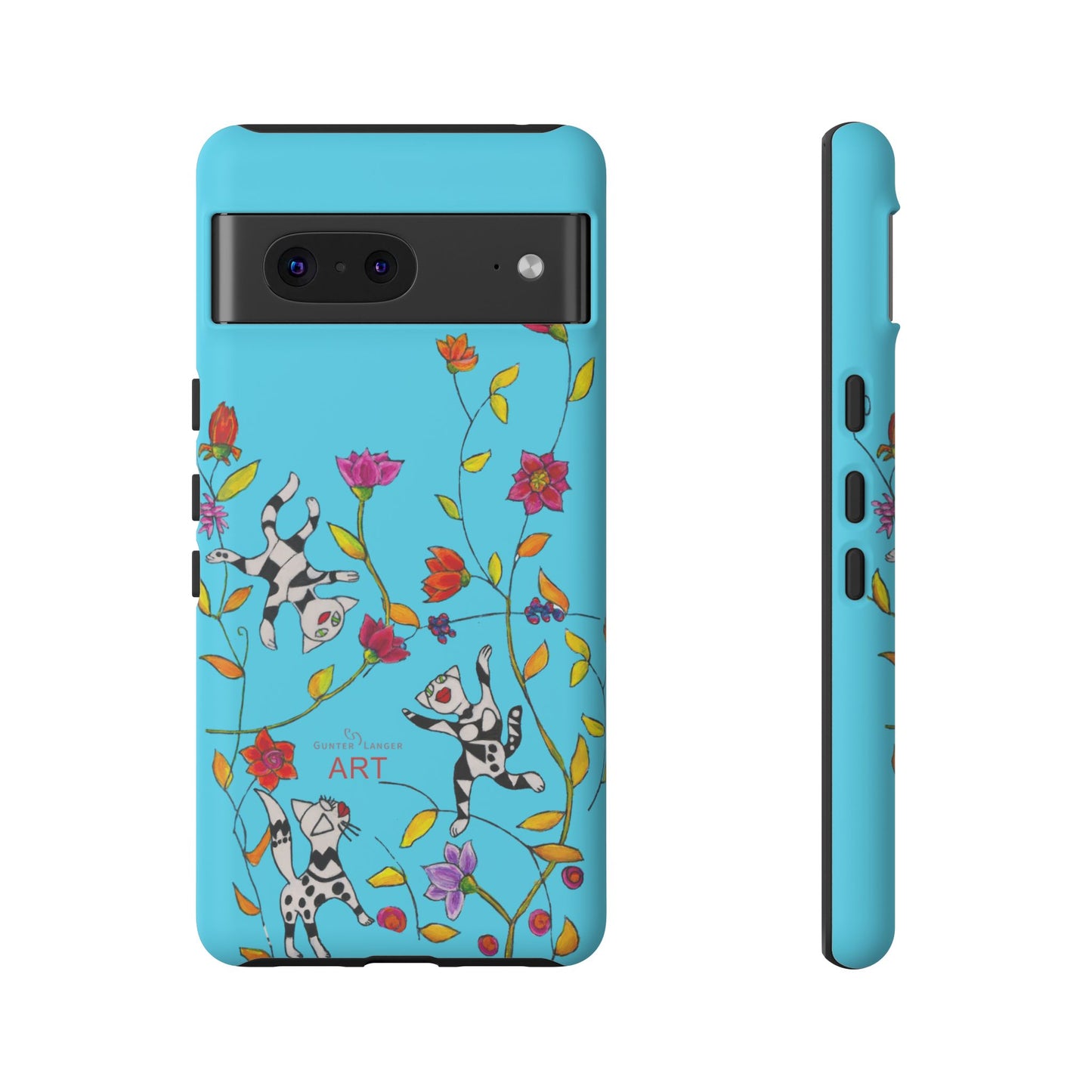 Tough Cases - Google Pixel - Samsung Galaxy - Motiv: Karierte Katzen, blau