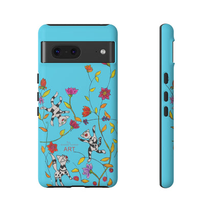 Tough Cases - Google Pixel - Samsung Galaxy - Motiv: Karierte Katzen, blau