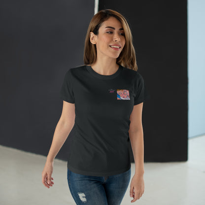Single Jersey Women's T-shirt- dunkel - Motiv: Alva, Ausschnitt, H 6,5 cm
