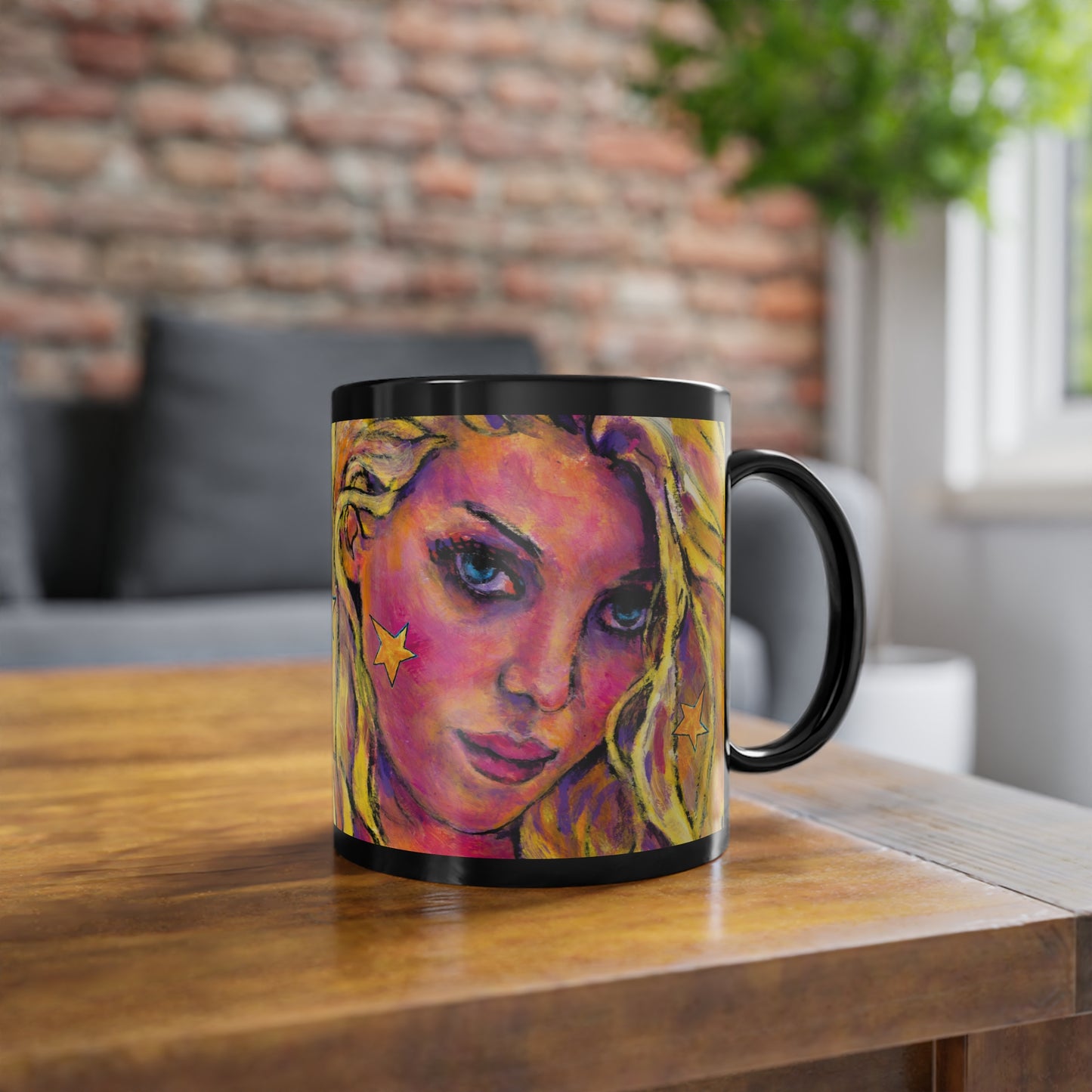 Black Coffee Cup, 11oz - Motiv: Maria, Ausschnitt, Sterne