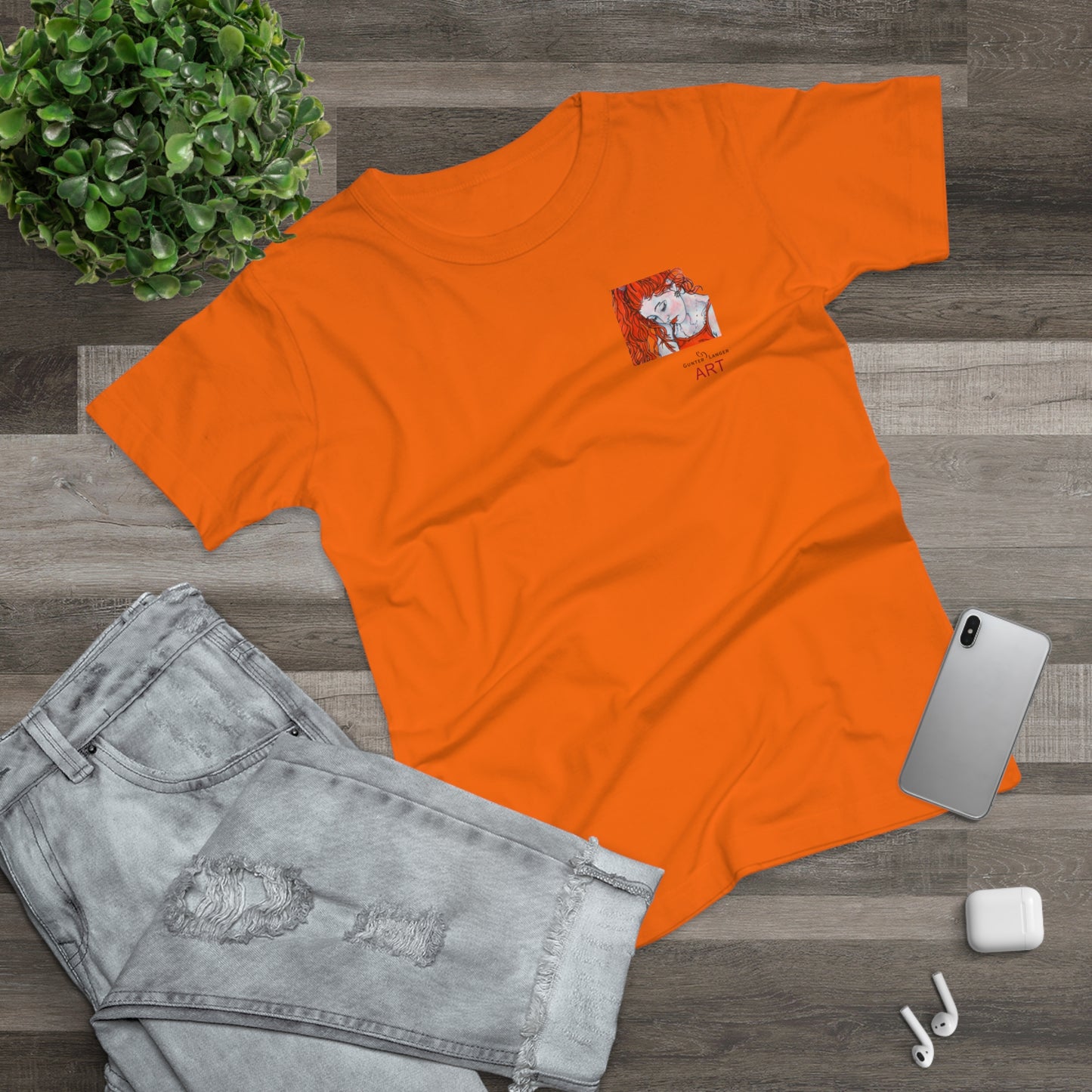 Single Jersey Women's T-shirt - hell - Motiv:  Front Julia, Ausschnitt 6,7 cm & Rückseite Julia, H 37 cm