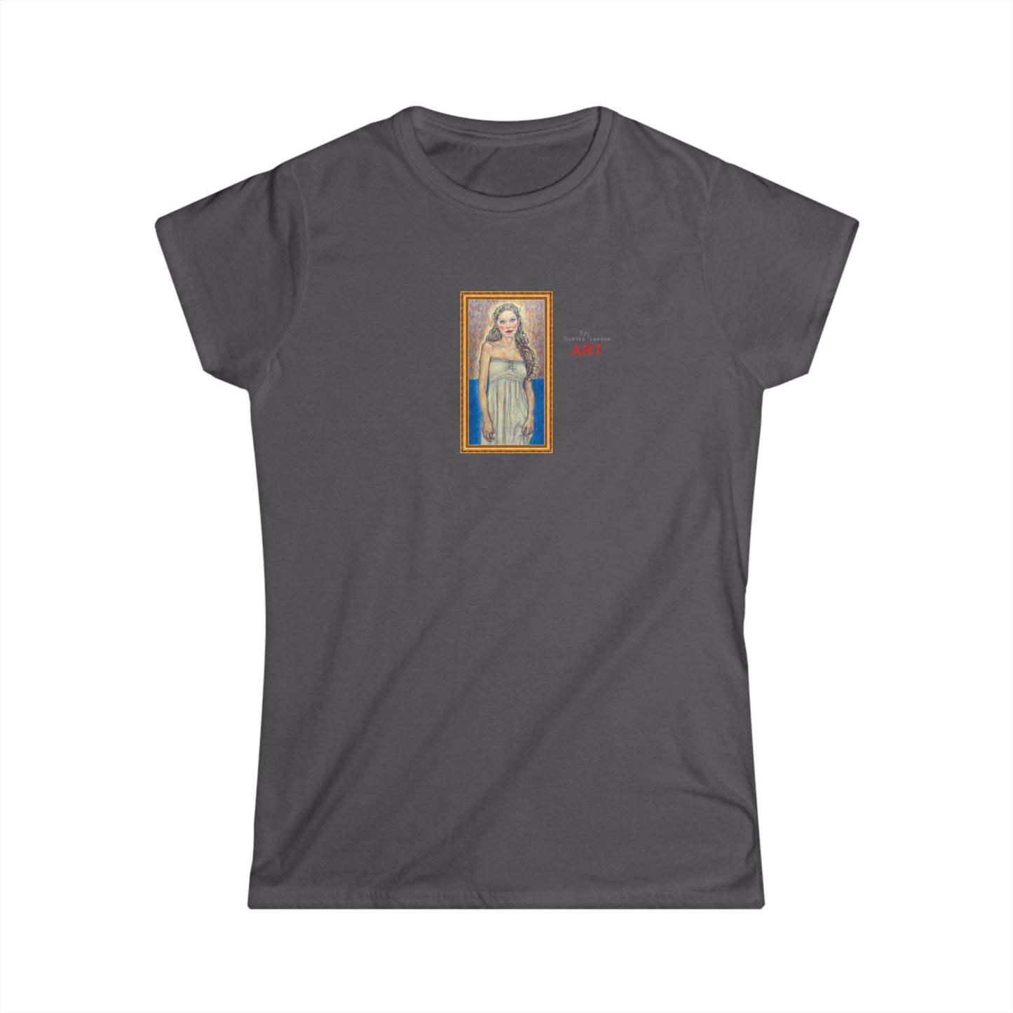 Women's Softstyle Tee - Motiv: Front, Marie, Goldrahmen, H 14 cm