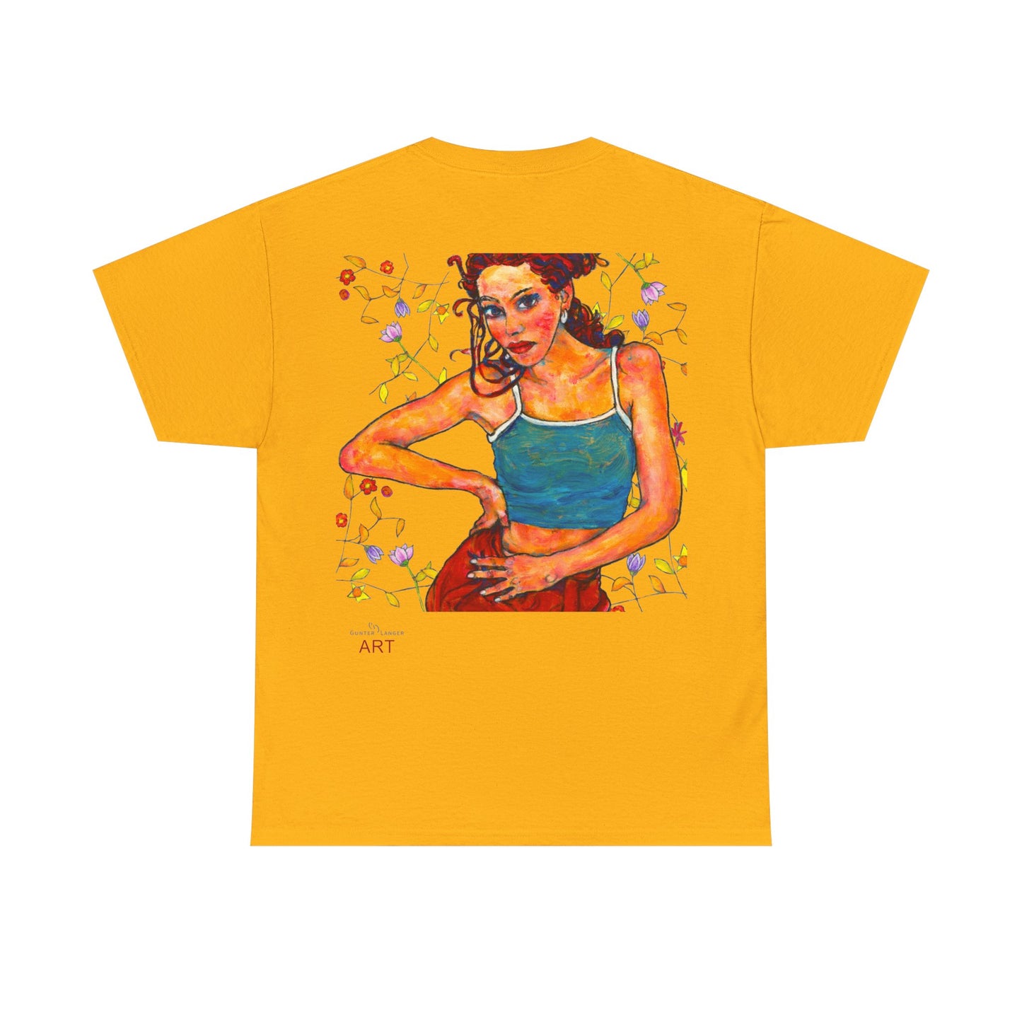 Unisex Heavy Cotton Tee - Motiv: Front, Lea, H 13cm & Rückseite, Lea A02, Ranken, 40 cm, Neck Label