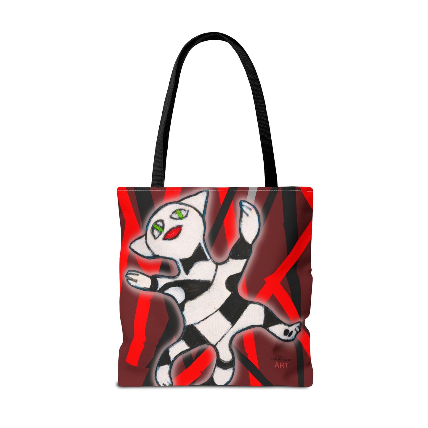 Tote Bag (AOP) - Motiv: Mikado Rot, mit Katze schwebt
