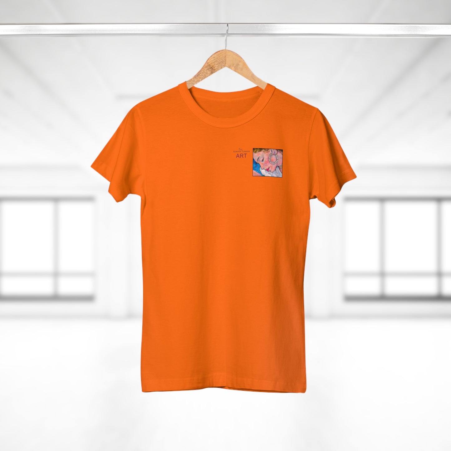 Single Jersey Women's T-shirt - hell - Motiv: Alva, Ausschnitt, H 6,5 cm