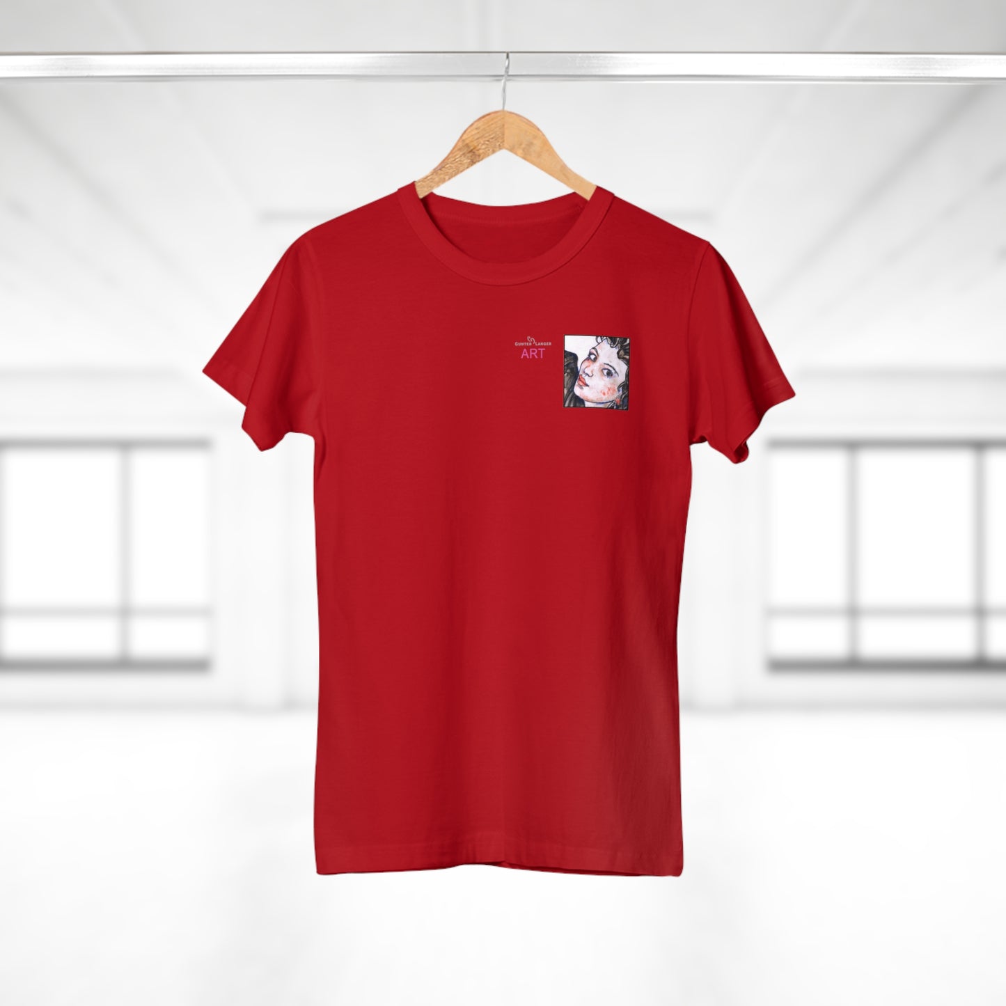 Single Jersey Women's T-shirt- dunkel - Motiv: Annette, Ausschnitt, H 7,5 cm