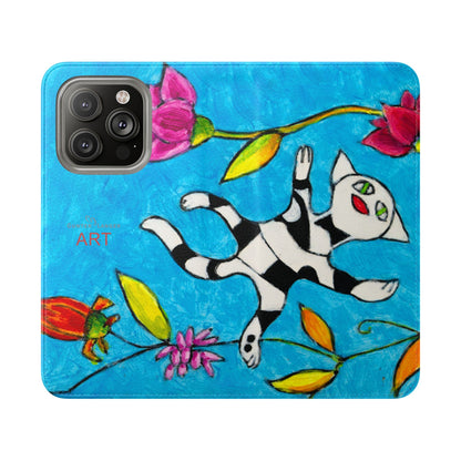 Flip Cases - Motiv: Gescheckte Katze schwebt