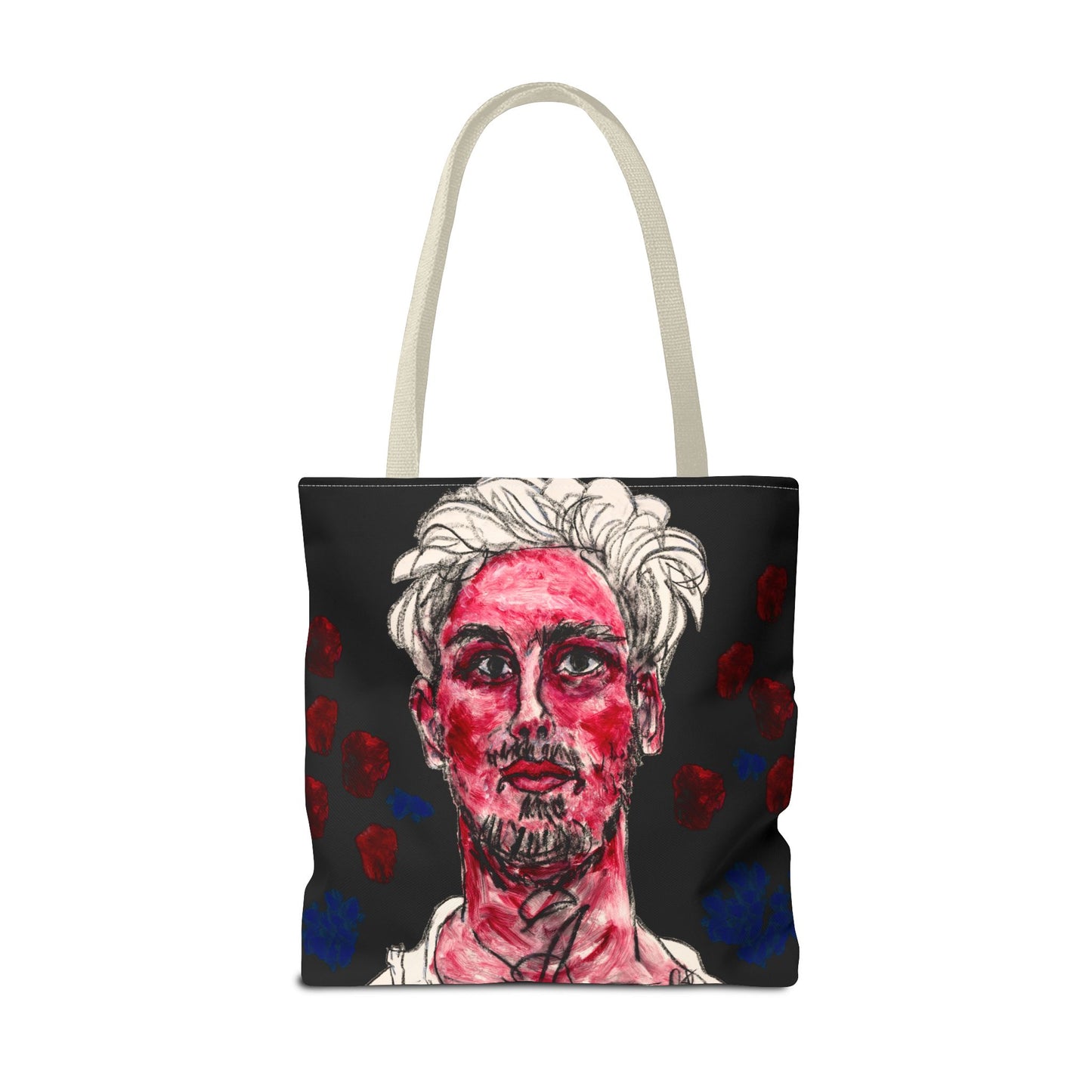 Tote Bag (AOP) - Motiv: Florian rote und blaue Punkte auf schwarz