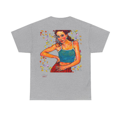 Unisex Heavy Cotton Tee - Motiv: Front, Lea, H 13cm & Rückseite, Lea A02, Ranken, 40 cm, Neck Label