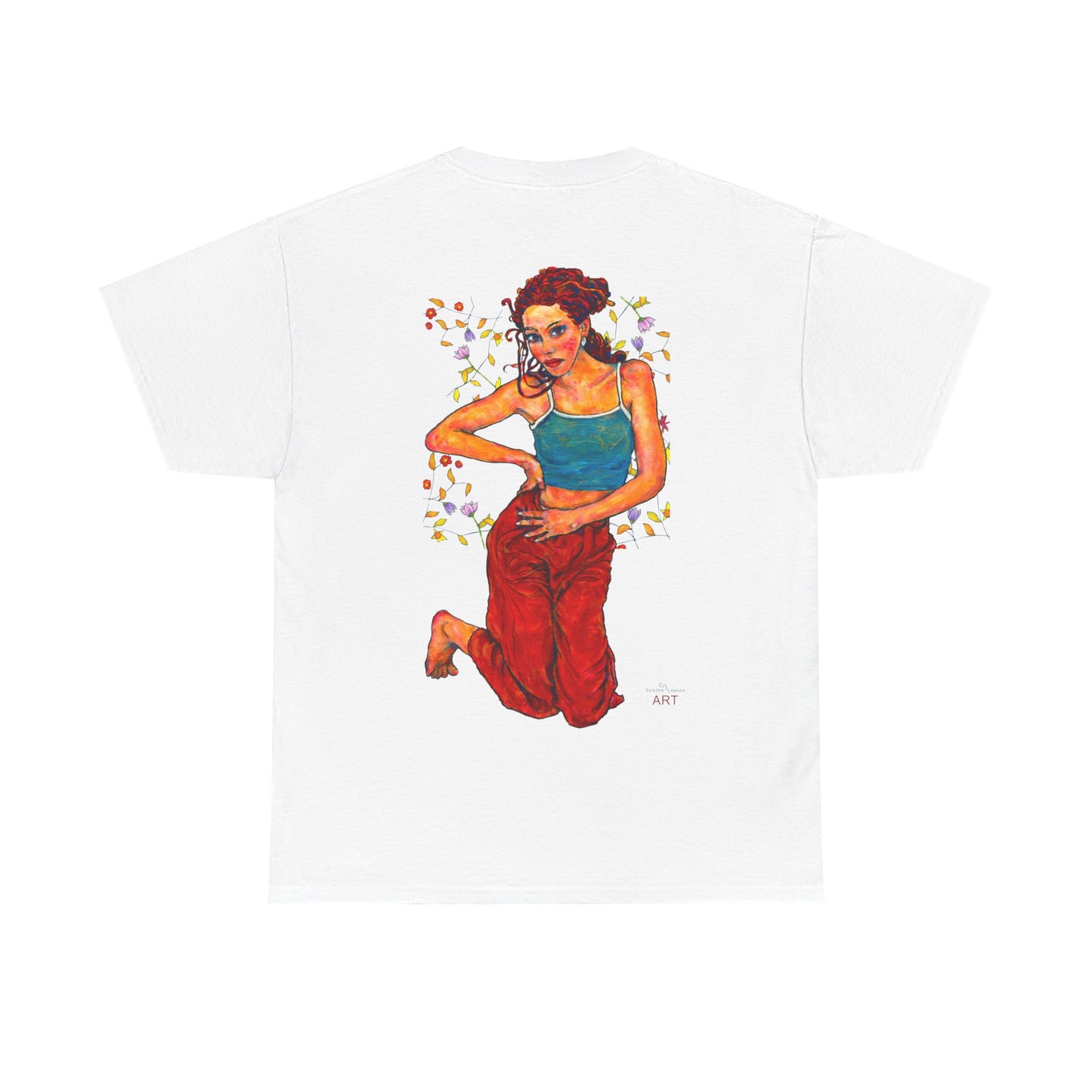 Unisex Heavy Cotton Tee - Motiv: Front, Lea, Ranken, H 13cm & Rückseite, Lea, Ranken, H 40,45 cm, Neck Label