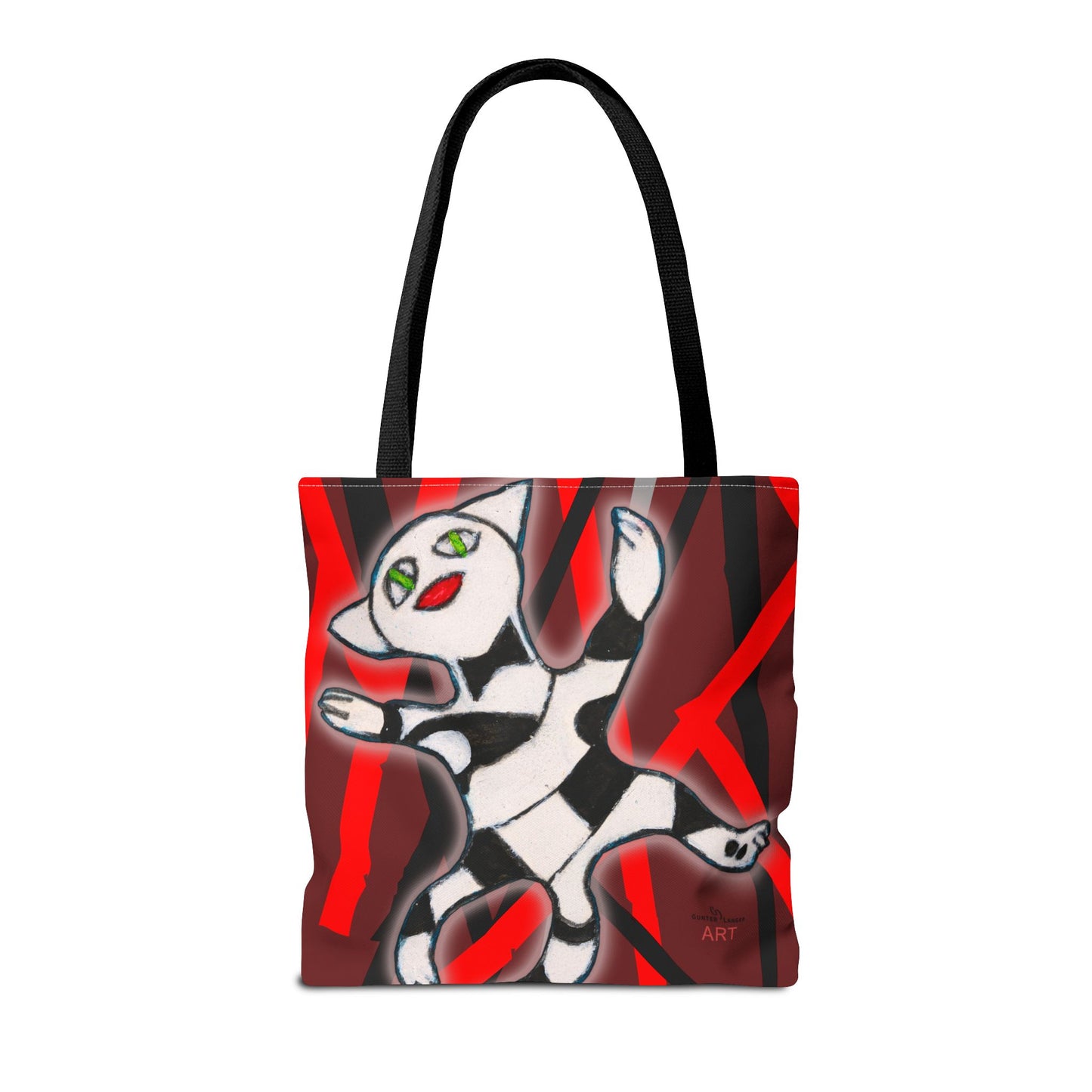Tote Bag (AOP) - Motiv: Mikado Rot, mit Katze schwebt