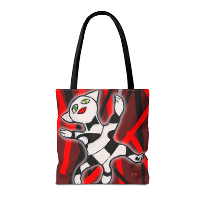 Tote Bag (AOP) - Motiv: Mikado Rot, mit Katze schwebt