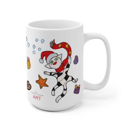 Ceramic Mug (EU) - Motiv:  Weihnachtskatze 3, Schneeflocken