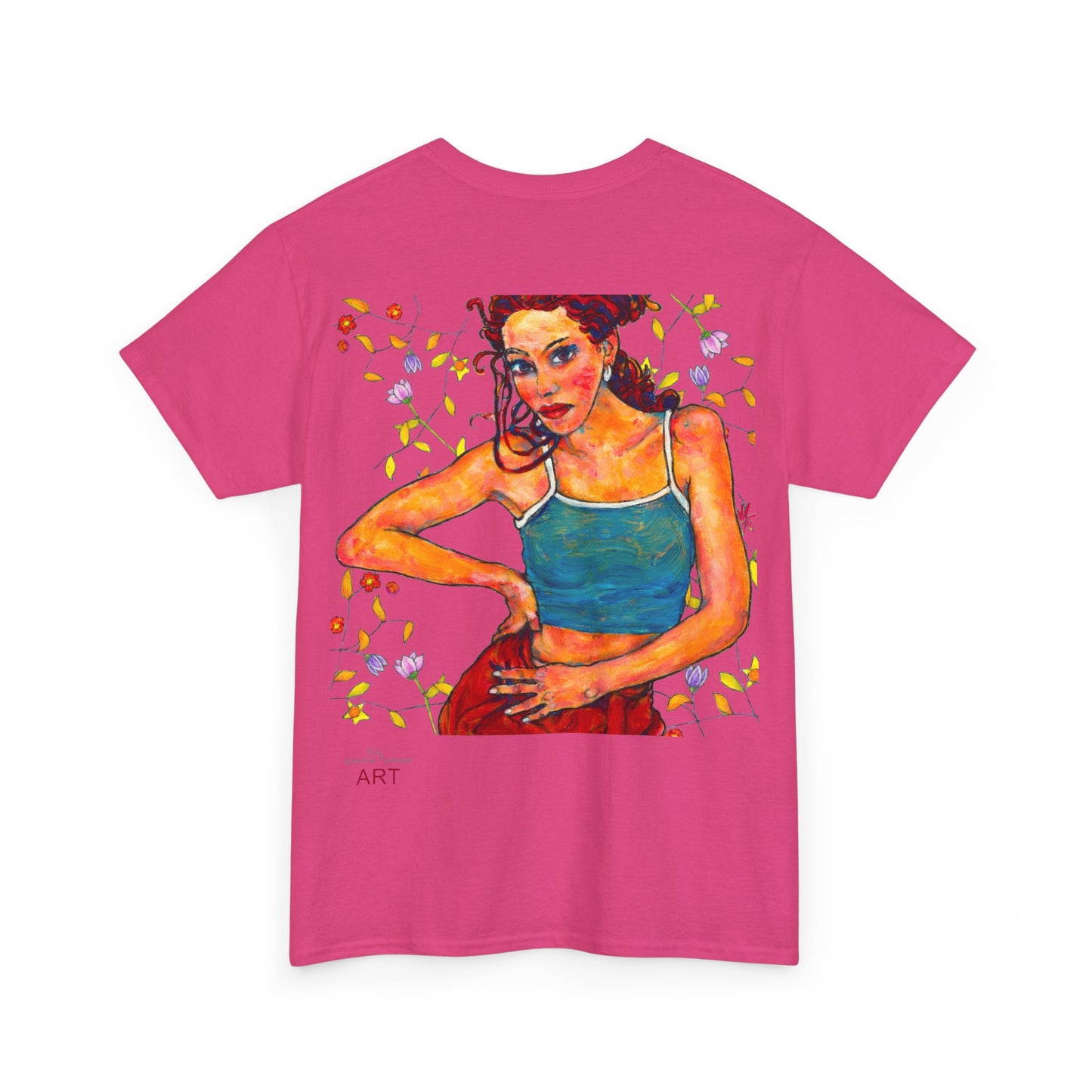 Unisex Heavy Cotton Tee - Motiv: Front, Lea, H 13cm & Rückseite, Lea A02, Ranken, 40 cm, Neck Label