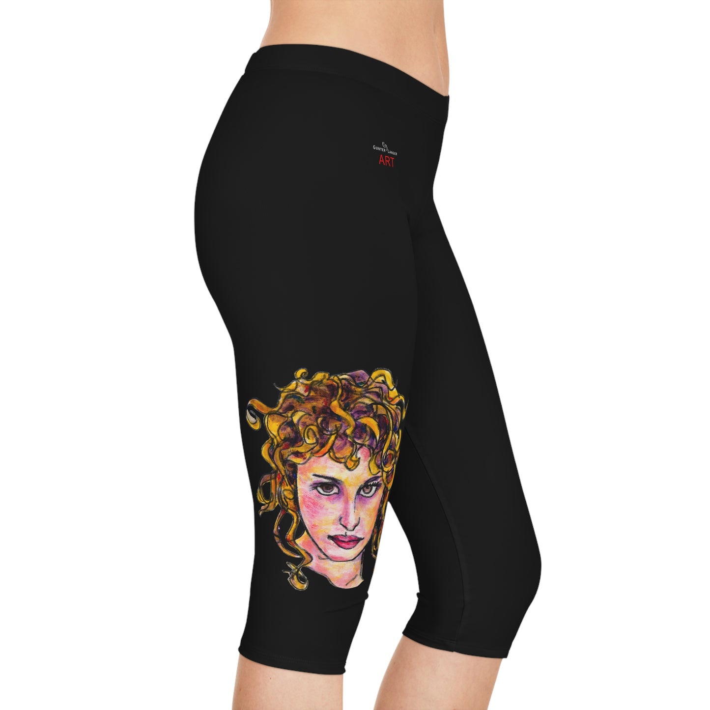 Women's Capri Leggings (AOP) -  Motiv:  Antonietta, schwarz, 2