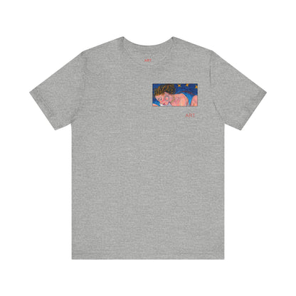 Unisex Jersey Short Sleeve Tee - Motiv: Front Alva (Ausschnitt H 7,8 cm) & Rückseite Alva, H 41 cm, Neck Label