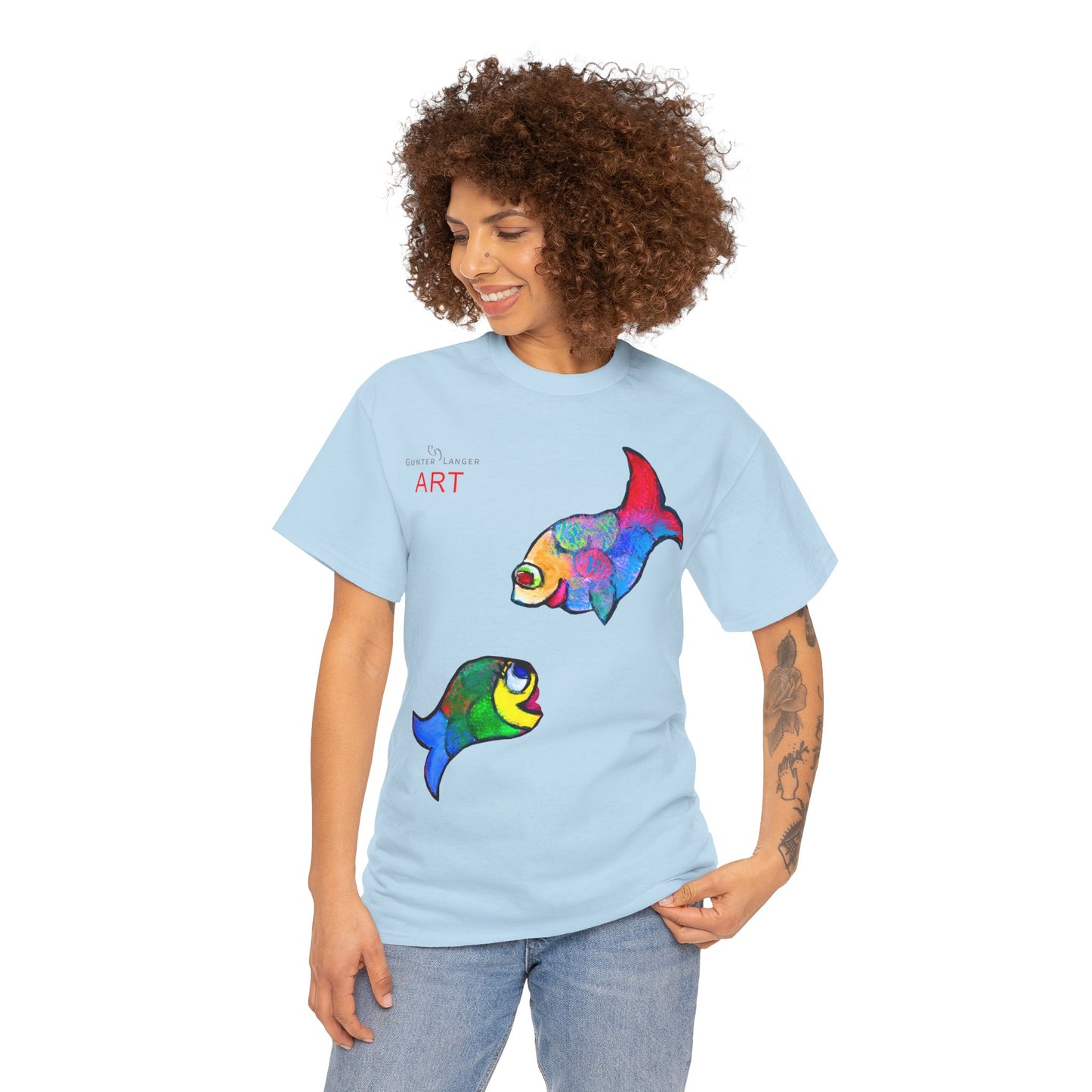 Unisex Heavy Cotton Tee - Motiv: Front Zwei Fische zueinander