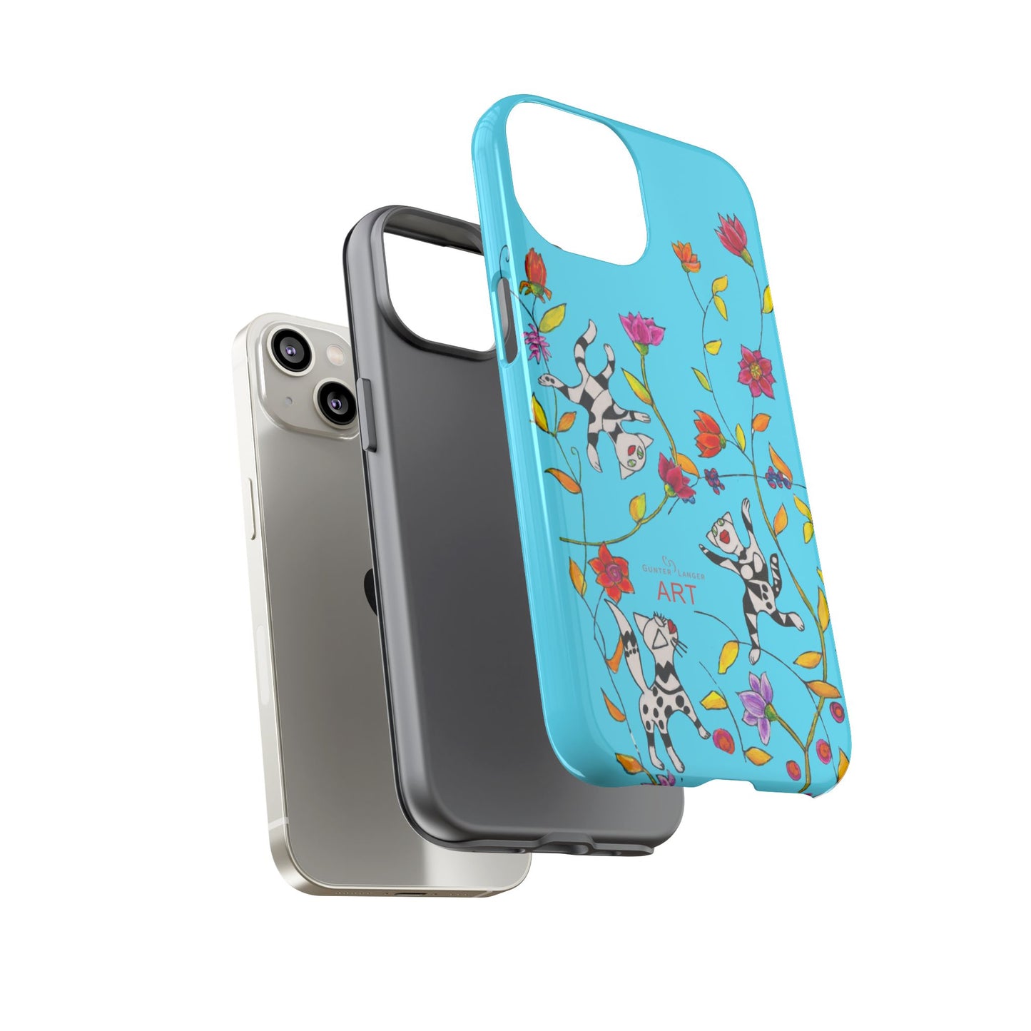 Tough Cases - iPhone - Motiv: Karierte Katzen, blau