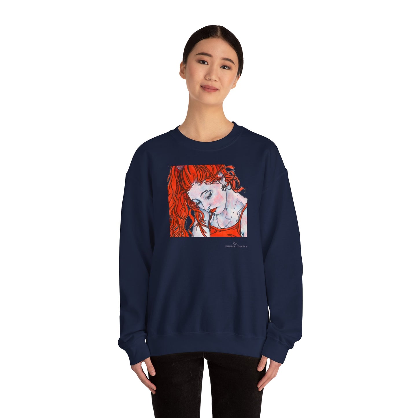 Unisex Heavy Blend™ Crewneck Sweatshirt - Motiv: Front Julia (Ausschnitt, 21,5 cm) & Rückseite Julia, H 43 cm