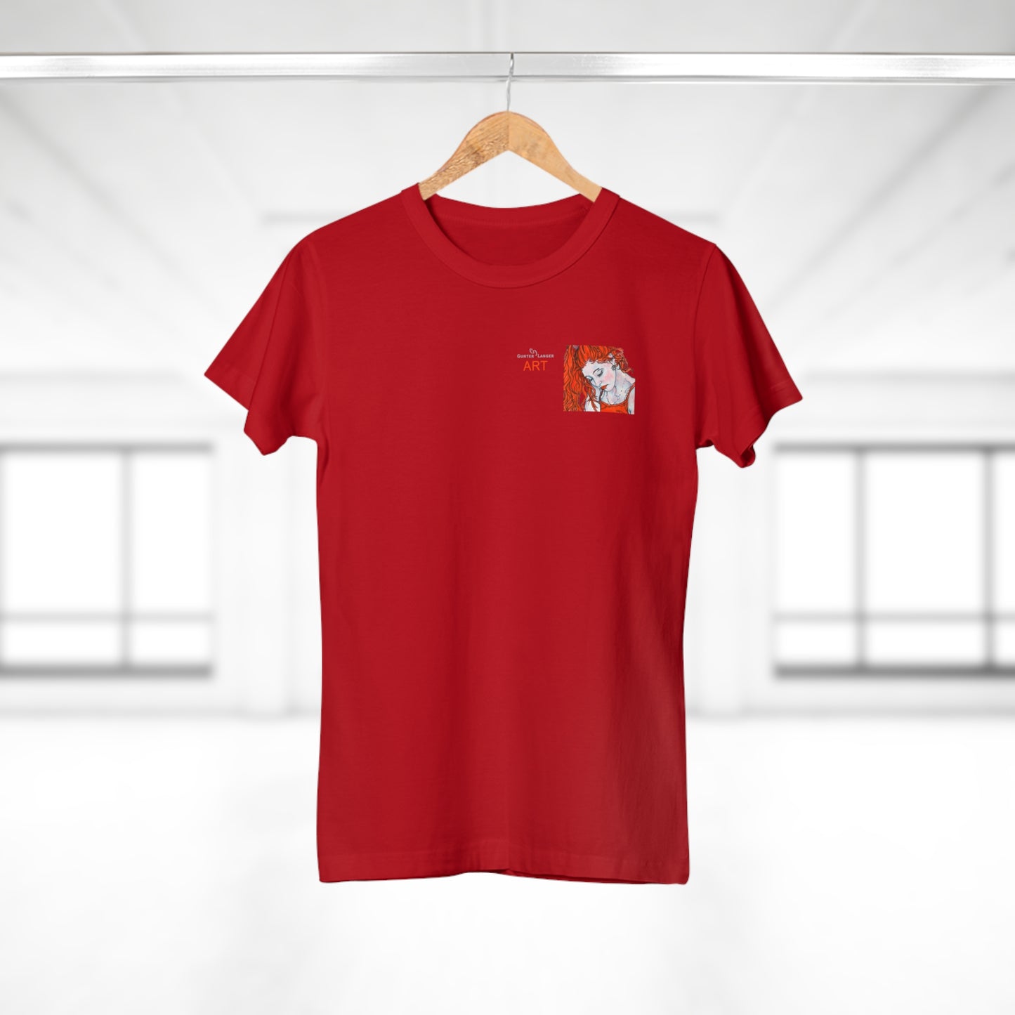 Single Jersey Women's T-shirt - dunkel - Motiv:  Front Julia, Ausschnitt 6,7 cm & Rückseite Julia, H 37 cm