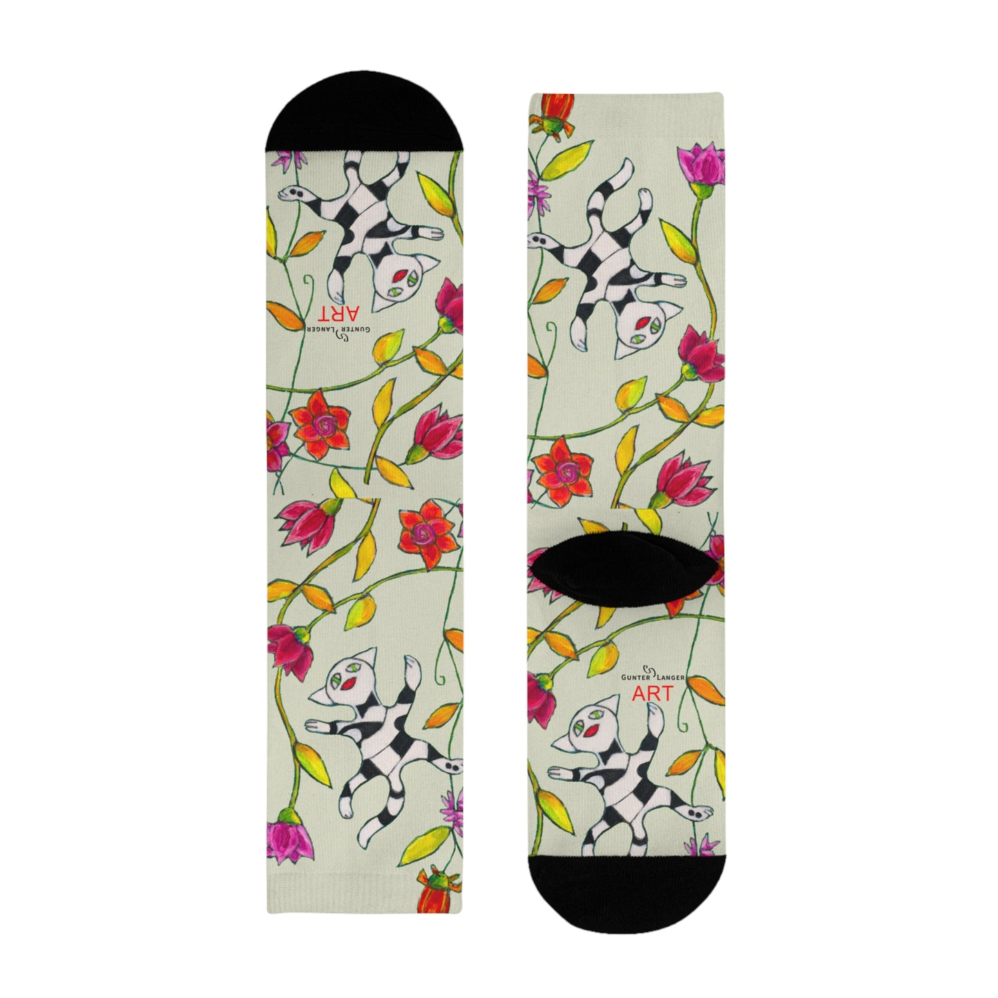 Sublimation Crew Socks (EU) - Motiv: Katze fliegt durch Ranken M