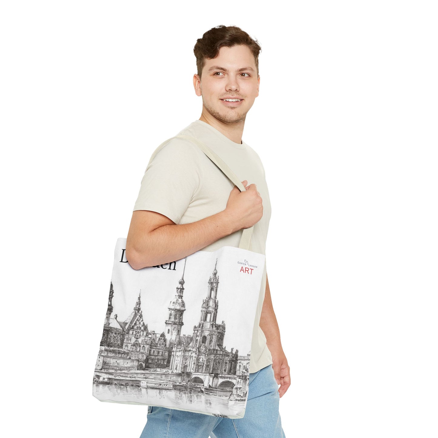 Tote Bag (AOP) - Motiv: Dresden -  Terrassenufer Hofkirche Schloß A01, Bleistift