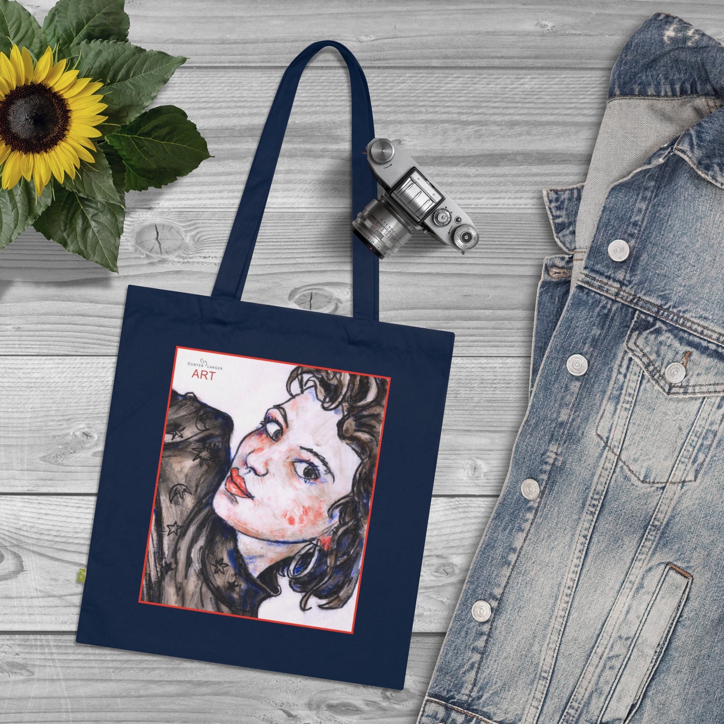 Organic Cotton Tote Bag - Motiv: Annette, roter Kasten, einseitig bedruckt, H30 cm