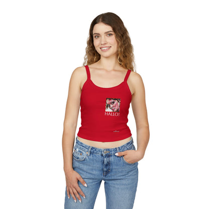 Women's Spaghetti Strap Tank Top - Motiv: Front Carla & Rückseite Schrift  Hallo!