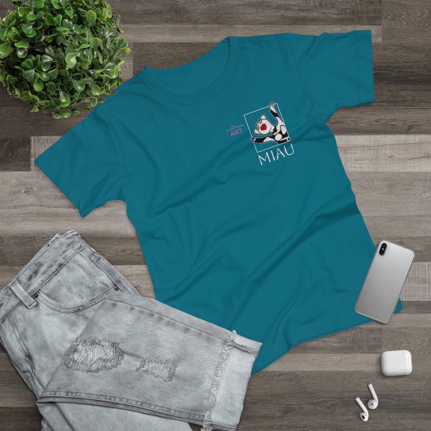 Single Jersey Women's T-shirt - dunkel - Motiv: Miau, H 9,7 cm