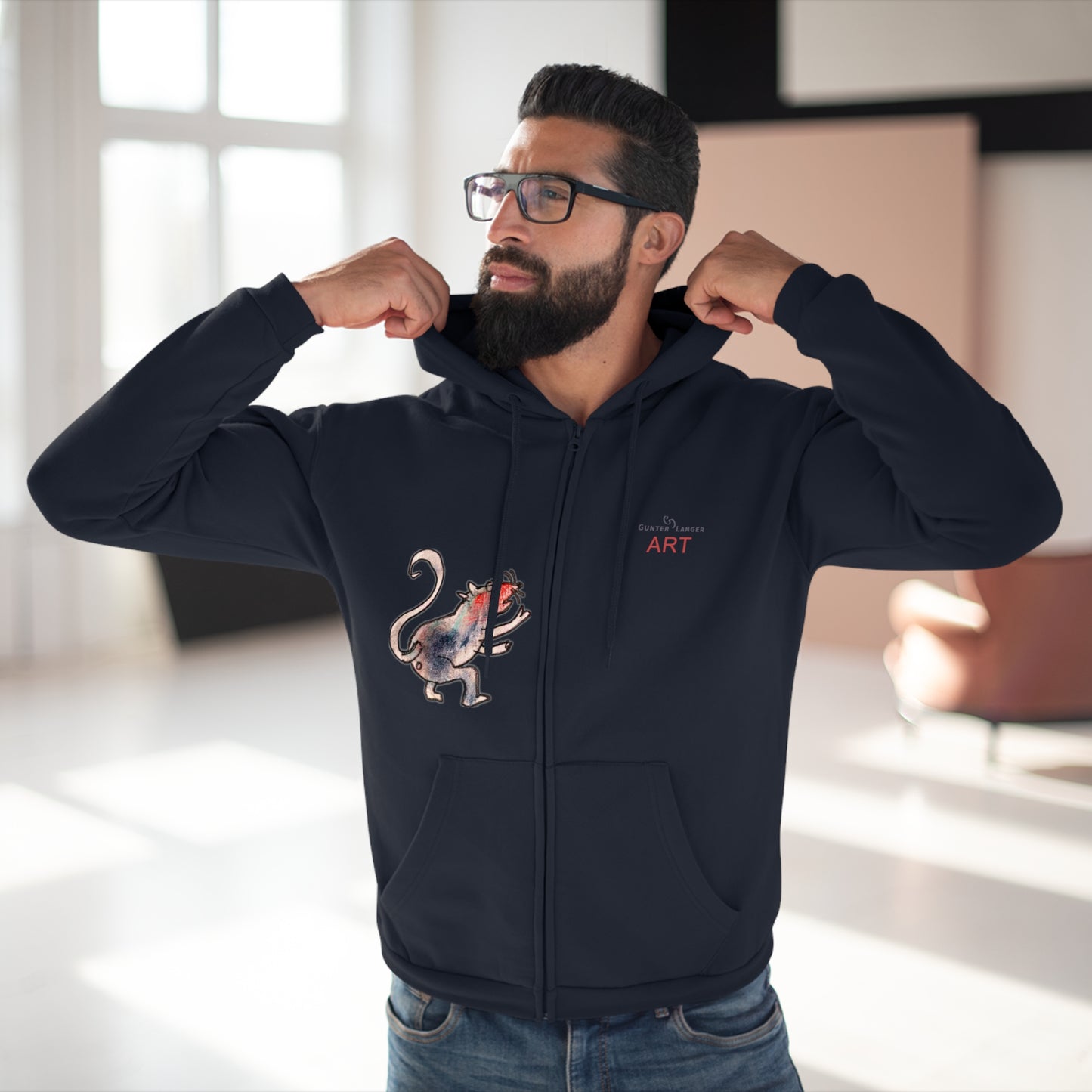 Unisex Hooded Zip Sweatshirt - Cartoon - Motiv: Front Ratte