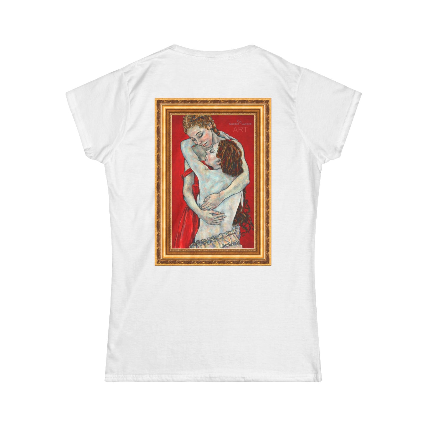 Women's Softstyle Tee - Motiv:  - Motiv: Front Nähe H 13,8 cm & Rückseite Nähe, Goldrahmen H 34,5 cm