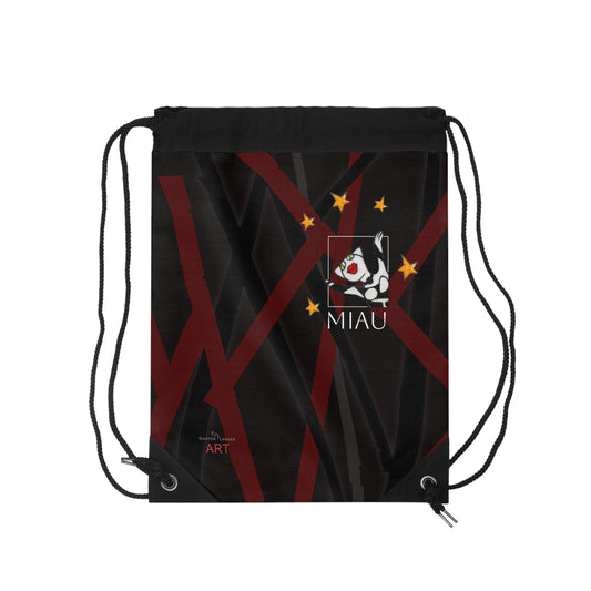 Drawstring Bag - Motiv: Vorderseite "Miau" und Rückseite "Miau" klein, Mikado 2, Sterne