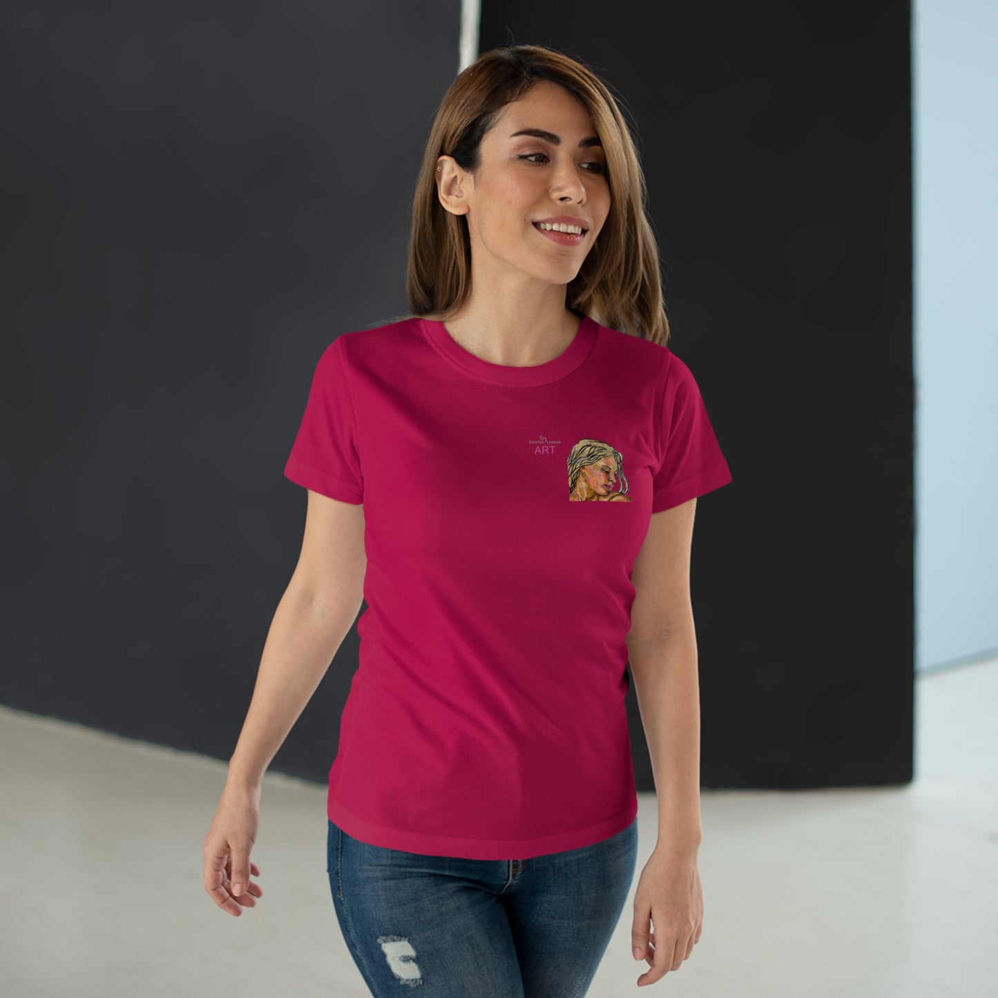 Single Jersey Women's T-shirt- dunkel - Motiv: Erna, Ausschnitt, H 8 cm