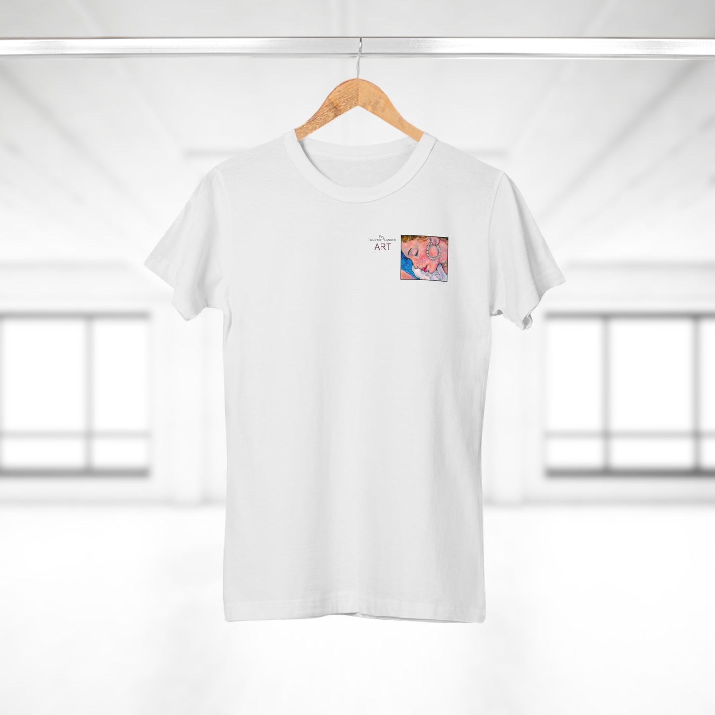 Single Jersey Women's T-shirt - hell - Motiv: Alva, Ausschnitt, H 6,5 cm