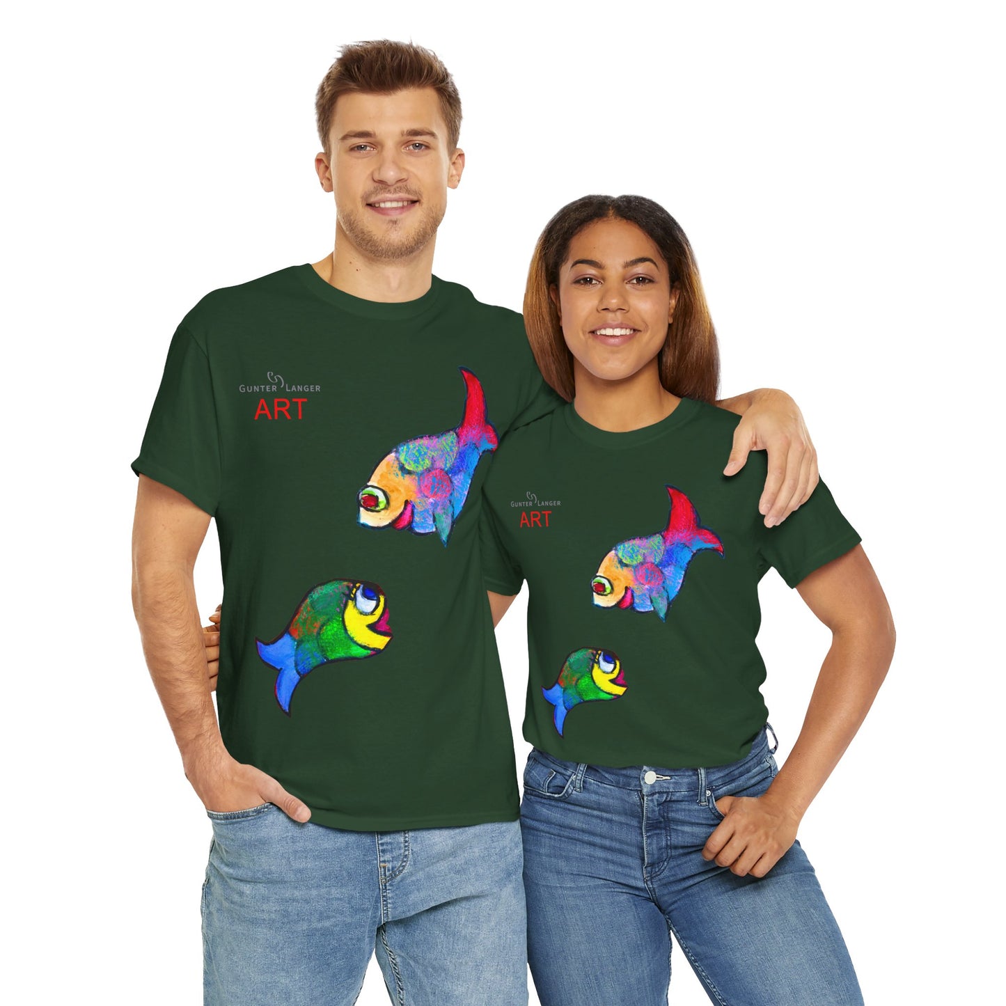 Unisex Heavy Cotton Tee - Motiv: Front Zwei Fische zueinander