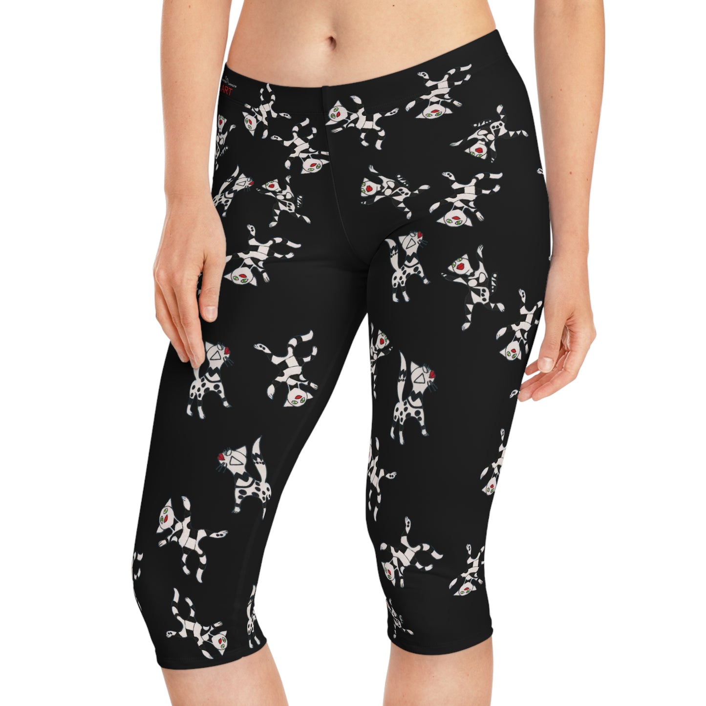 Women's Capri Leggings (AOP) -  Motiv: viele Katzen T3, schwarz